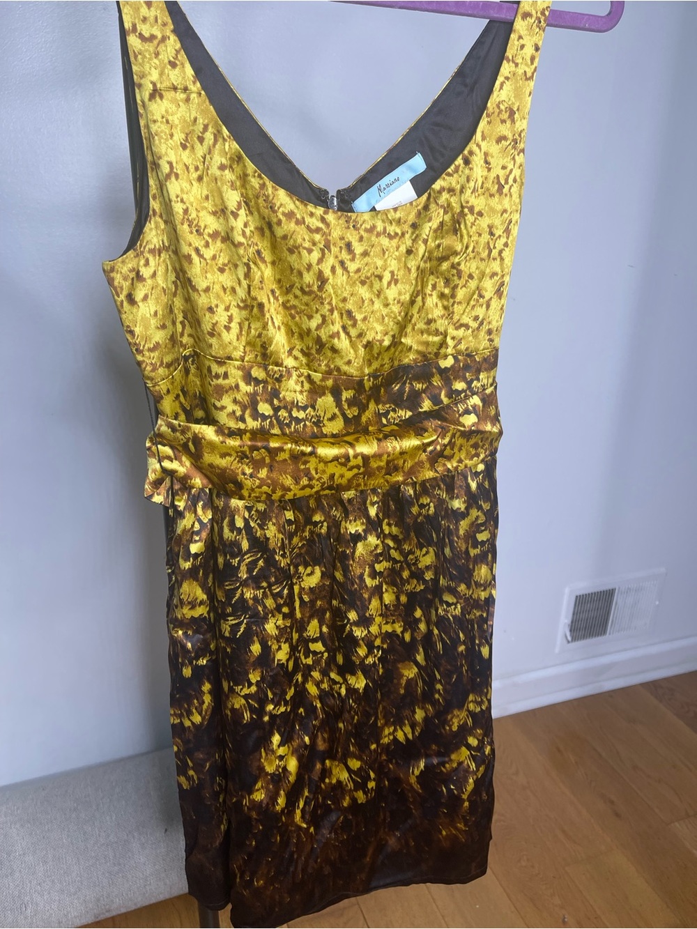 Marciano Yellow and Brown Printed Sleeveless Midi Dress